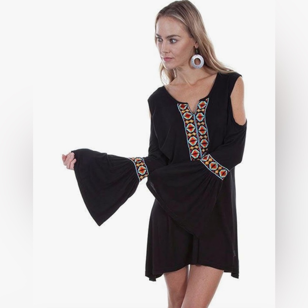 Scully Womens Clia Cold Shoulder Embroidered‎ Aztec Embroidery Dress Size Medium